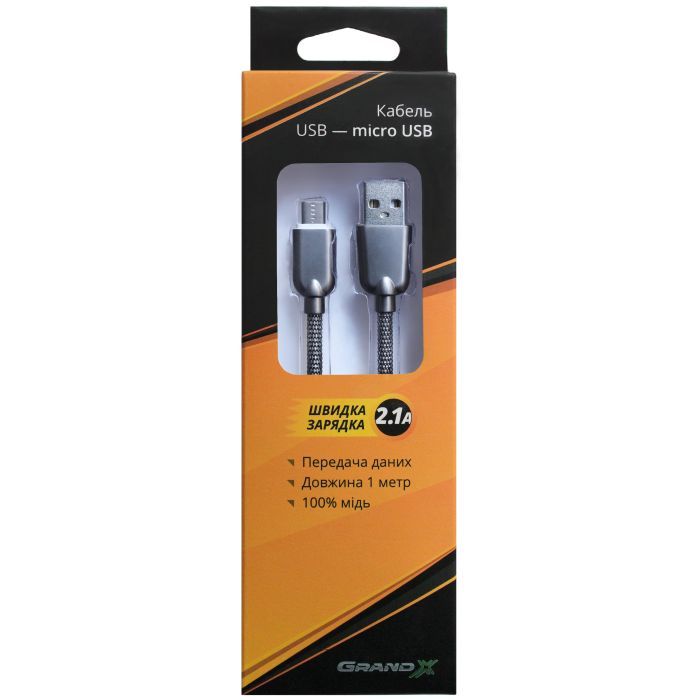 Дата кабель USB 2.0 AM to Micro 5P 1.0m 1.5A, Dark Silver Grand-X (MM02DS) зображення 5