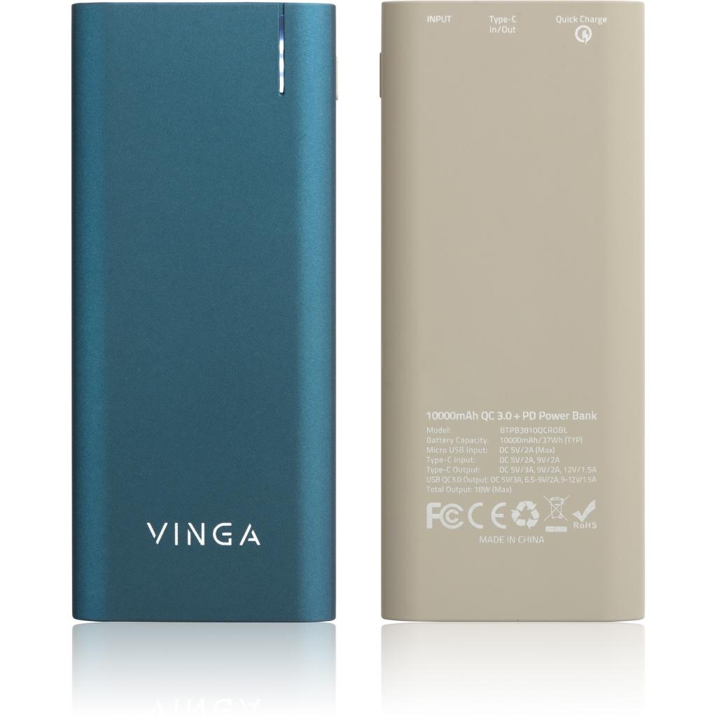 Батарея универсальная Vinga 10000 mAh soft touch blue (BTPB3810QCROBL) изображение 7