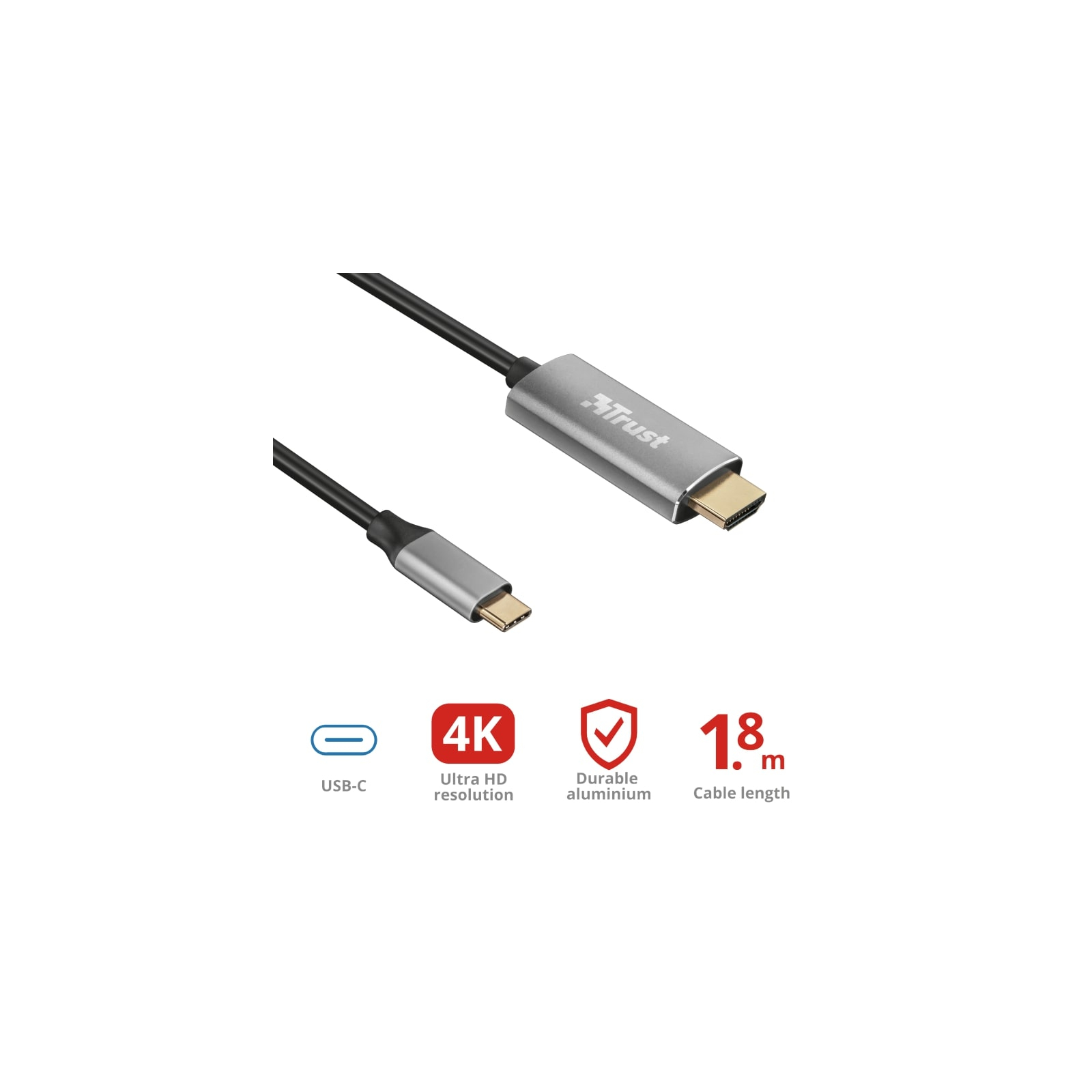 Кабель мультимедийный USB-C to HDMI 1.8м BLACK Trust (23332) изображение 4
