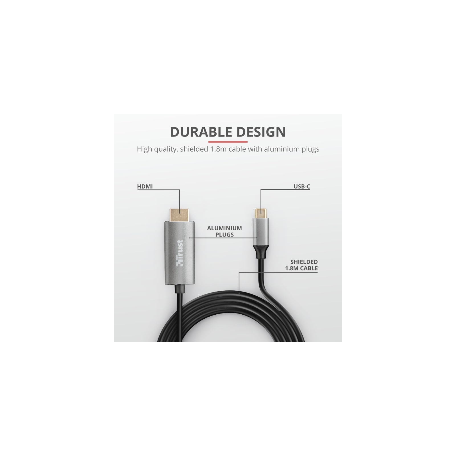 Кабель мультимедийный USB-C to HDMI 1.8м BLACK Trust (23332) изображение 5