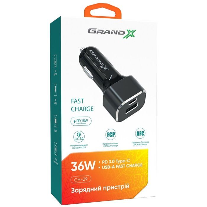 Зарядний пристрій Grand-X CH-29 PD 3.0, Quick Charge QС3.0, 1 TypeC, 1 USB (CH-29) зображення 5