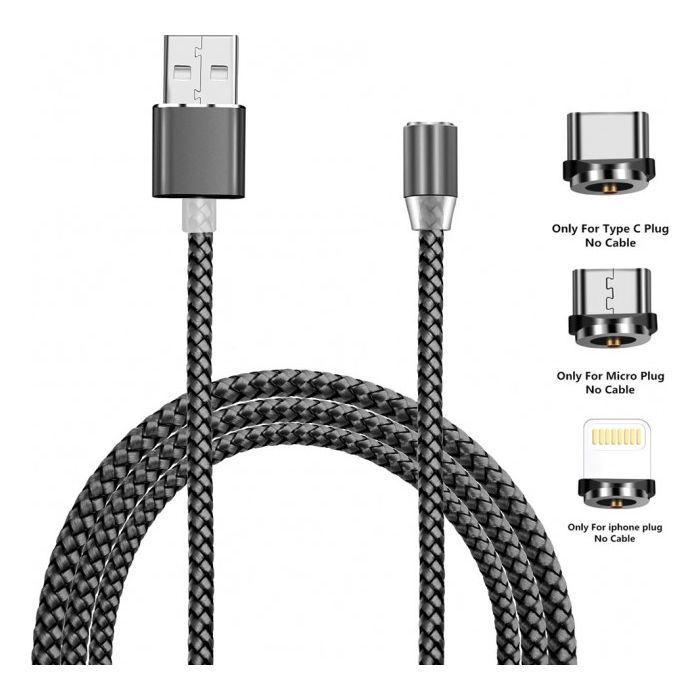 Дата кабель USB 2.0 AM to Lightning + Micro 5P + Type-C 1.2m Magneto gre XoKo (SC-350MGNT-GR)