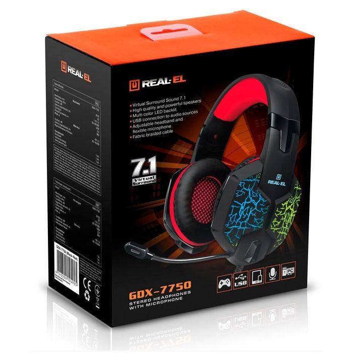 Навушники REAL-EL GDX-7750 Black-Red зображення 12