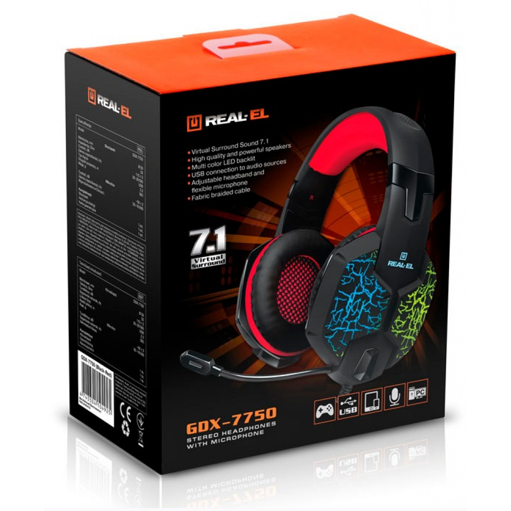 Навушники REAL-EL GDX-7750 Black-Red зображення 12