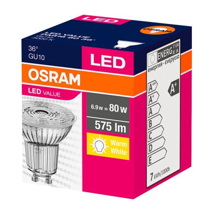 Лампочка Osram LED VALUE GU10 6.9-80W 3000K 230V PAR16 (4058075096646) зображення 2