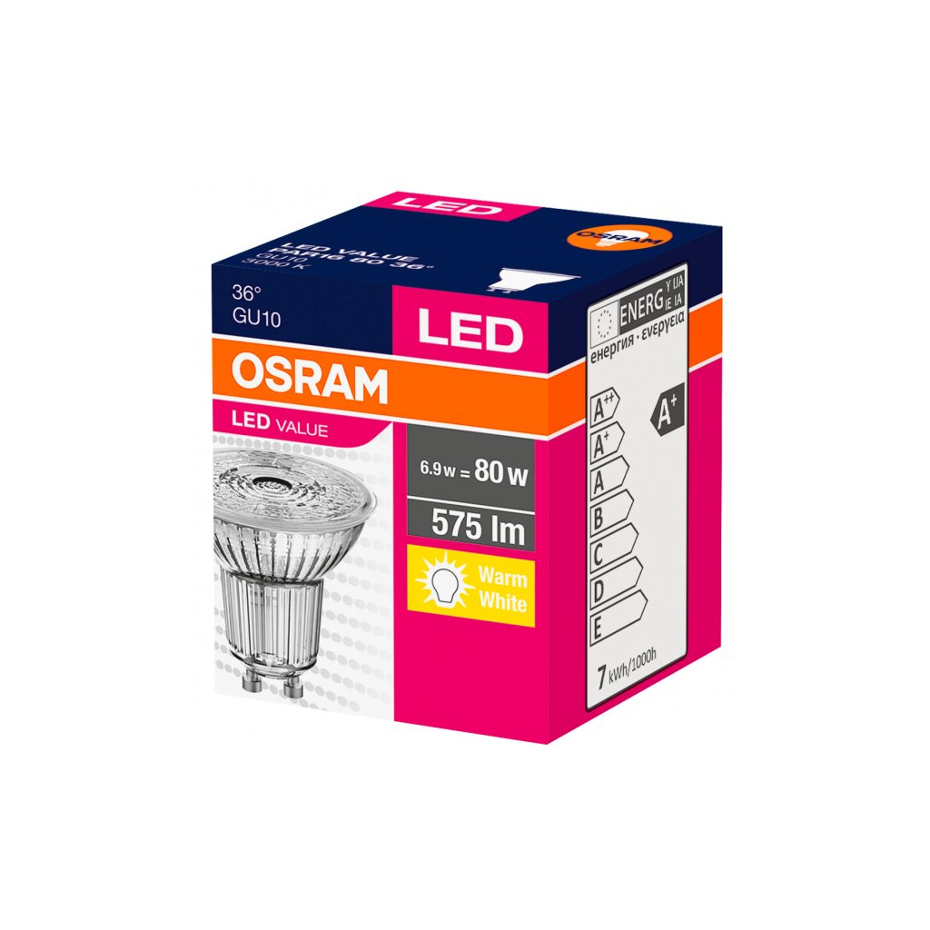 Лампочка Osram LED VALUE GU10 6.9-80W 3000K 230V PAR16 (4058075096646) зображення 2