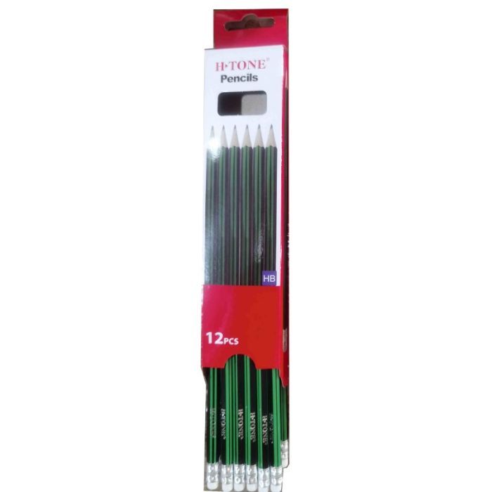 Карандаш графитный H-Tone НВ, с резинкой, черный с зеленым, уп. 12 шт (PENCIL-HT-JJ30128)