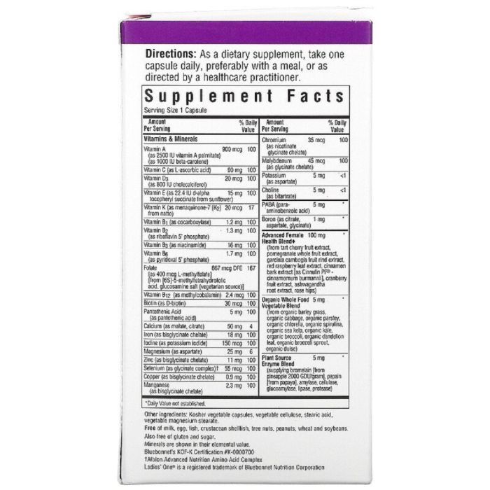 Витаминно-минеральный комплекс Bluebonnet Nutrition Комплекс Витаминов Для Женщин, Ladies' ONE, Whole Food-Based (BLB0135) изображение 2