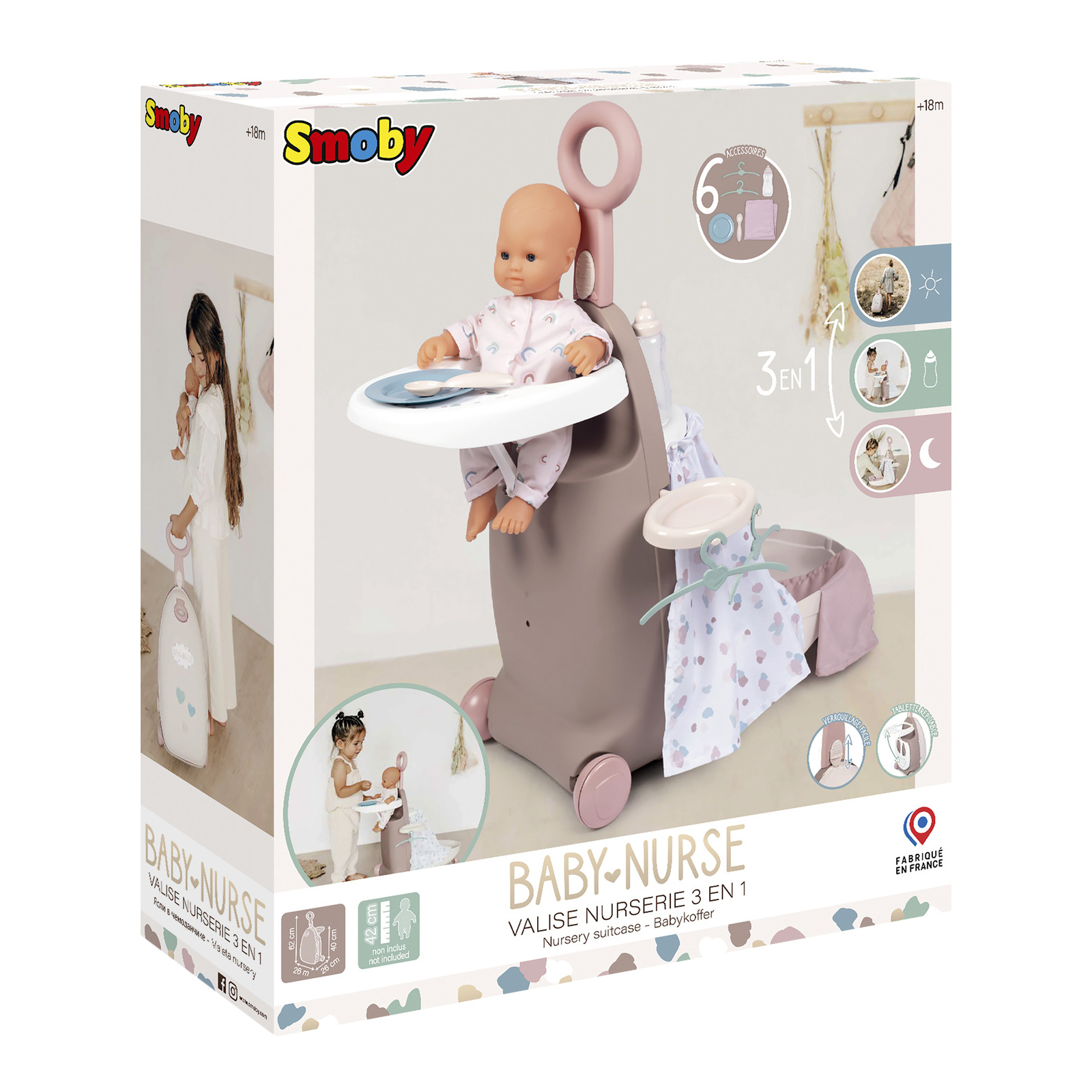 Игровой набор Smoby Toys Baby Nurse Раскладной чемодан 3 в 1 Серо-розовый (220374) изображение 2