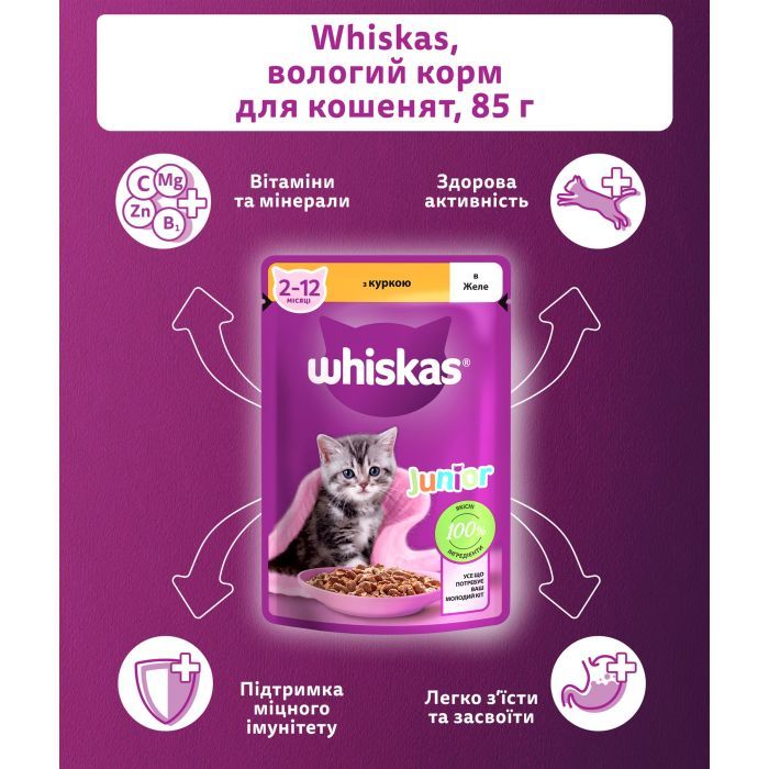 Вологий корм для кішок Whiskas Kitten Курка в желе 85 г (5900951302152/5900951302138) зображення 5