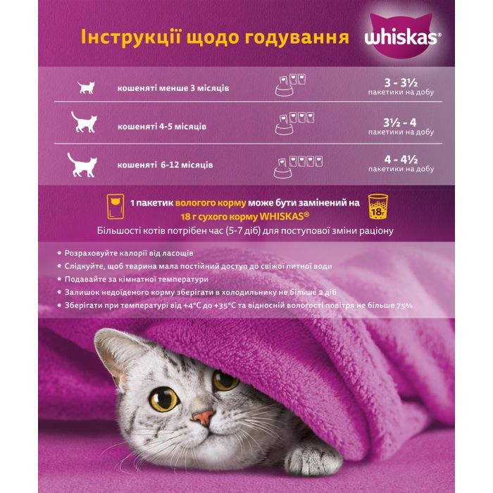Влажный корм для кошек Whiskas Kitten Курица в желе 85 г (5900951302152/5900951302138) изображение 5