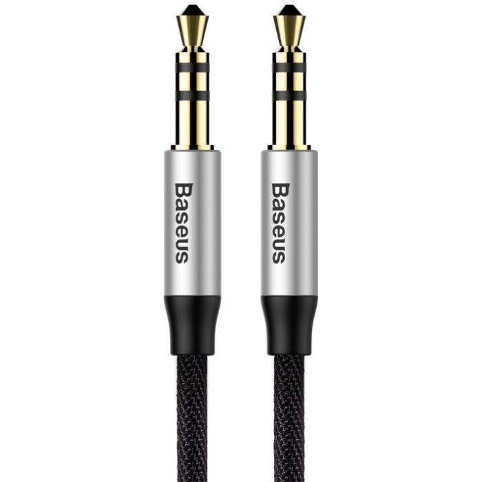 Кабель мультимедійний Jack 3.5mm Yiven M30 M/M 1m silver-black Baseus (CAM30-BS1)