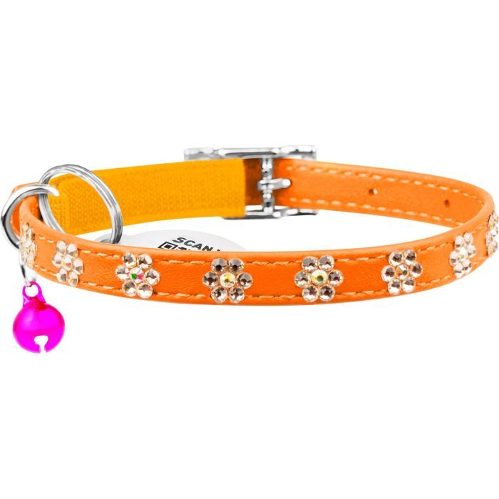 Ошейник для животных WAUDOG GLAMOUR "Цветочек" с резинкой и стразами для кошек (оранжевый) (32554) изображение 2