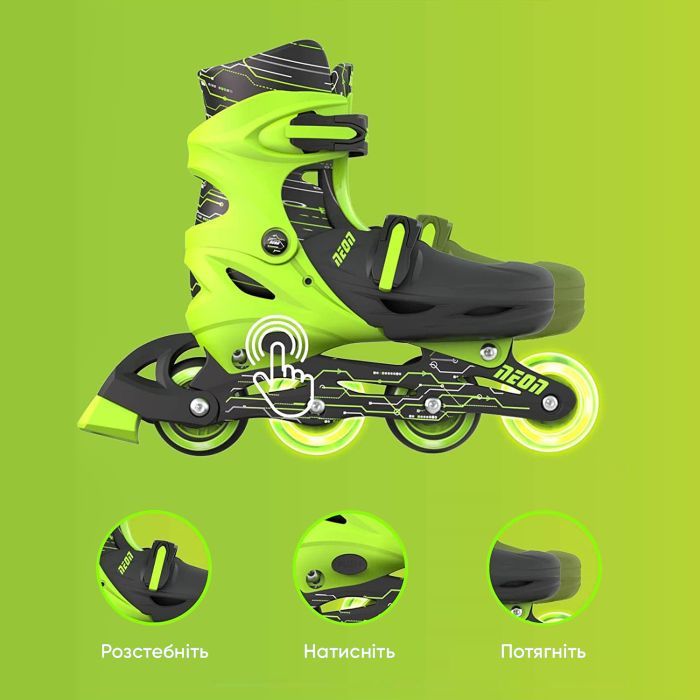 Роликові ковзани Neon Inline Green розмір 30-33 (NT07G4) зображення 6