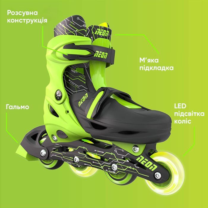 Роликові ковзани Neon Inline Green розмір 30-33 (NT07G4) зображення 7