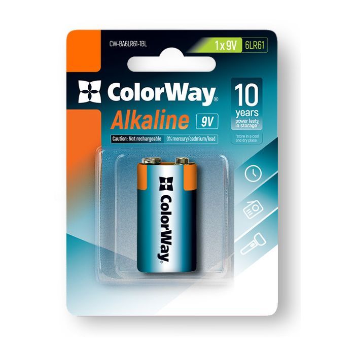 Батарейка ColorWay Крона 6LR61 9V Alkaline Power * 1 (CW-BA6LR61-1BL) изображение 2