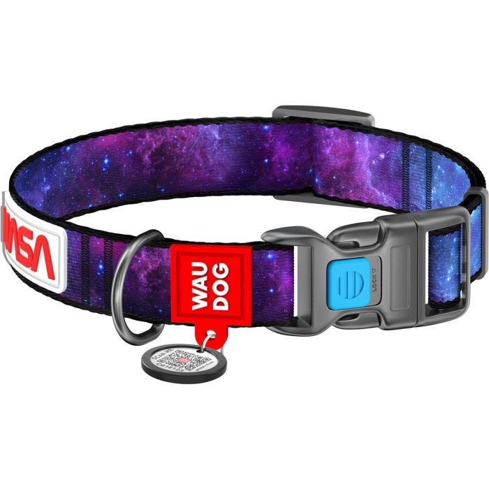 Ошейник для животных WAUDOG Nylon с QR паспортом "NASA21" пластиковый фастекс M (4502-0148)