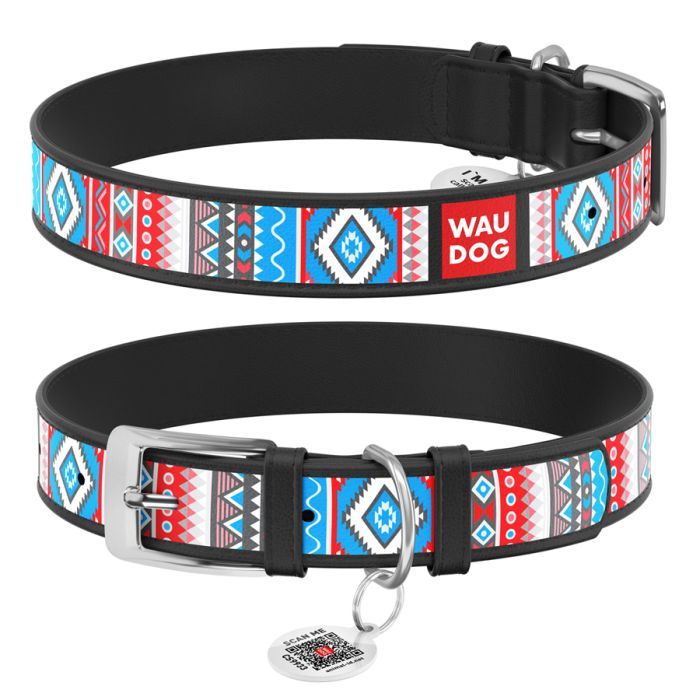 Нашийник для тварин WAUDOG Design з QR паспортом "Етно" XS Ш 12 мм Д 18-24 см чорний (37371)