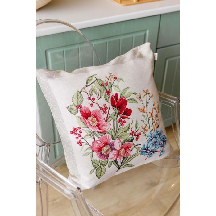 Наволочка Прованс гобеленовая декоративная Цветы в рамке 45х45 см (034209) изображение 3