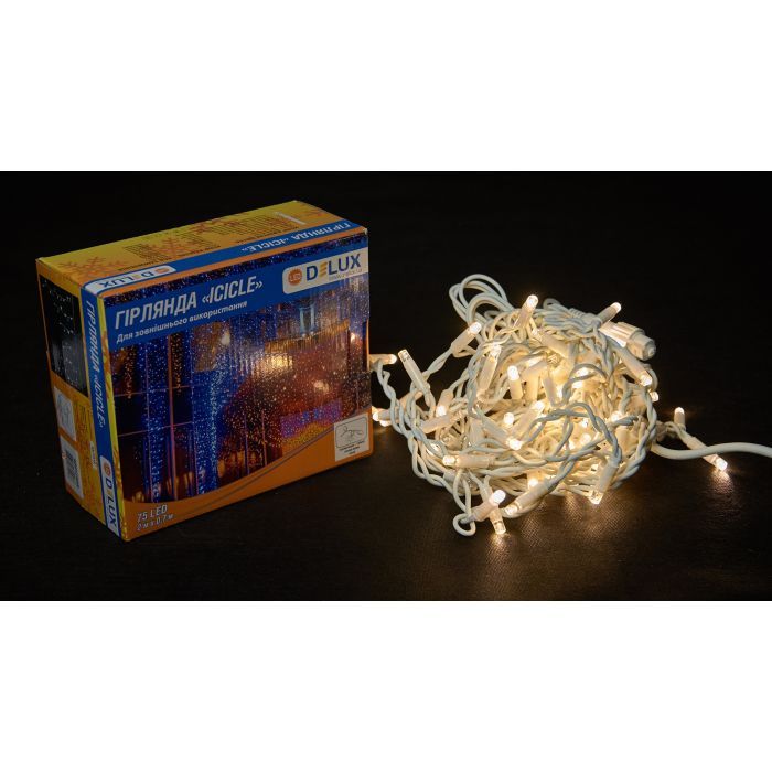 Гірлянда Delux Icicle 75LED 2x0.7m 18 flash теплий білий/білий IP44 EN (90012959)