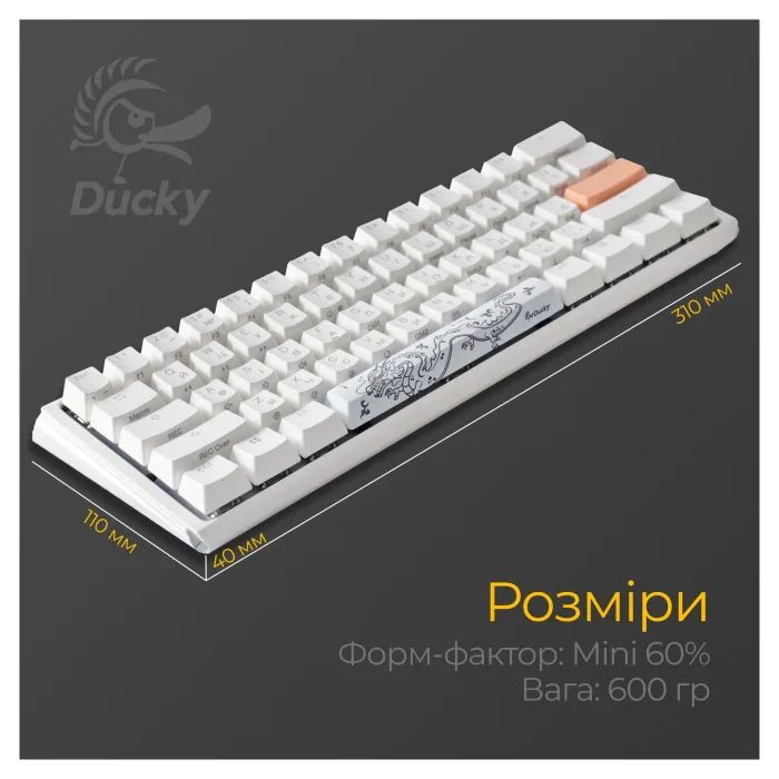 Клавиатура Ducky One 3 Mini Cherry MX Silent Red RGB UA USB Black (DKON2161ST-SUAPXCLAWSC1) изображение 11