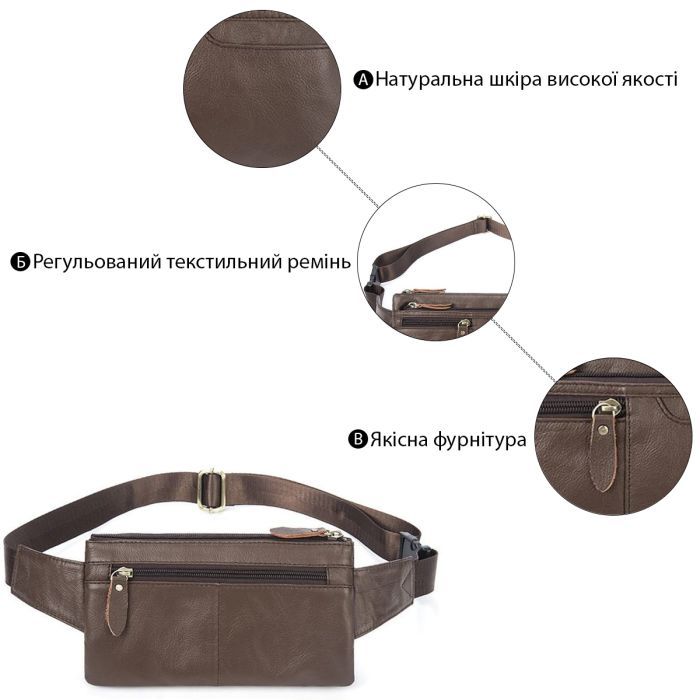 Сумка Vintage На пояс Коричневая (14736) изображение 4