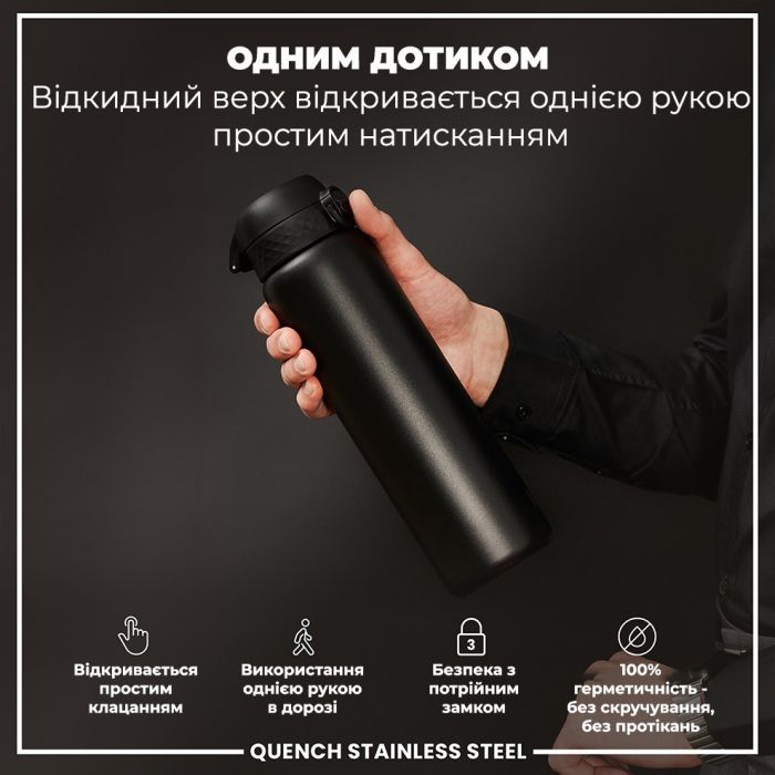 Пляшка для води ION8 OneTouch Stainless Steel 1200 мл Grey (I8SS1000GRY) зображення 2