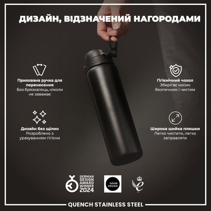 Пляшка для води ION8 OneTouch Stainless Steel 1200 мл Grey (I8SS1000GRY) зображення 4