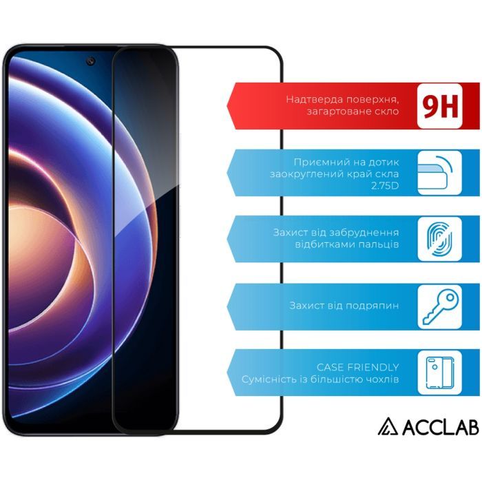 Скло захисне ACCLAB Full Glue Xiaomi Redmi Note 12R Black (1283126589836) зображення 3