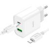Зарядний пристрій HOCO C80A Plus Rapido 1xUSB-C PD20W + 1xUSB QC3.0 + cable USB-C to Lightning White (6931474779892) зображення 2