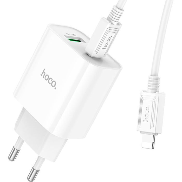 Зарядний пристрій HOCO C80A Plus Rapido 1xUSB-C PD20W + 1xUSB QC3.0 + cable USB-C to Lightning White (6931474779892) зображення 3