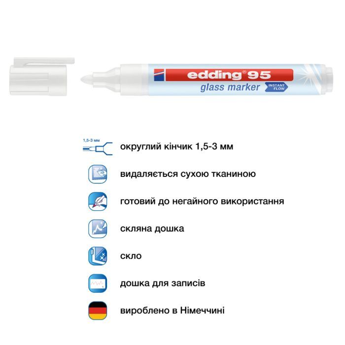 Маркер Edding Glass e-95 1,5-3 мм круглый оранжевый (e-95/06) изображение 4