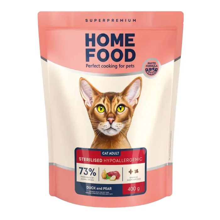 Сухий корм для кішок Home Food Grain-free hypoallergenic Suitable for exotic breeds з качкою та грушею 400 г (4820235020156)