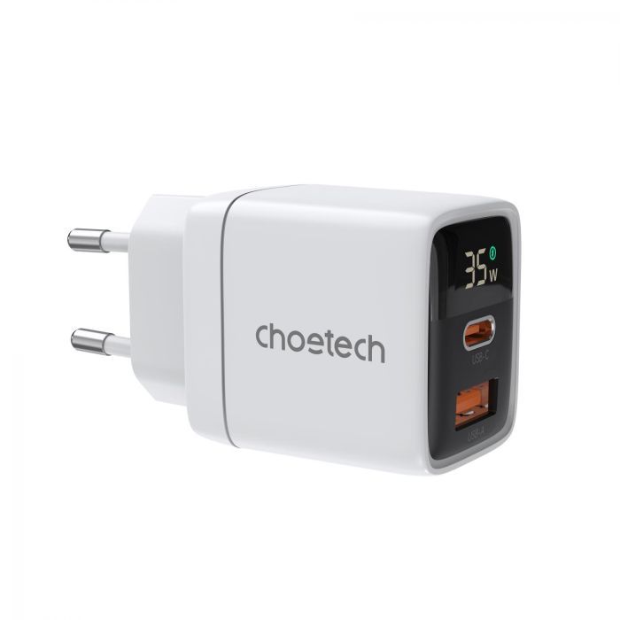Зарядное устройство Choetech 1xUSB + 1xUSB-C PD35W with display white (PD6052-EU-WH) > цены в Киеве и Украине Зарядное устройство Choetech 1xUSB + 1xUSB-C PD35W with display white (PD6052-EU-WH)