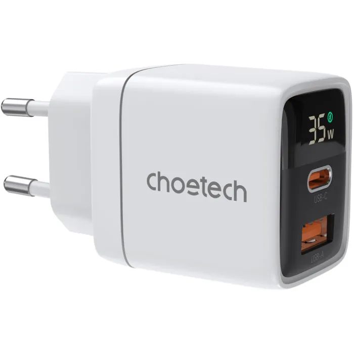 Зарядное устройство Choetech 1xUSB + 1xUSB-C PD35W with display black (PD6052-EU-BK) > цены в Киеве и Украине Зарядное устройство Choetech 1xUSB + 1xUSB-C PD35W with display black (PD6052-EU-BK)