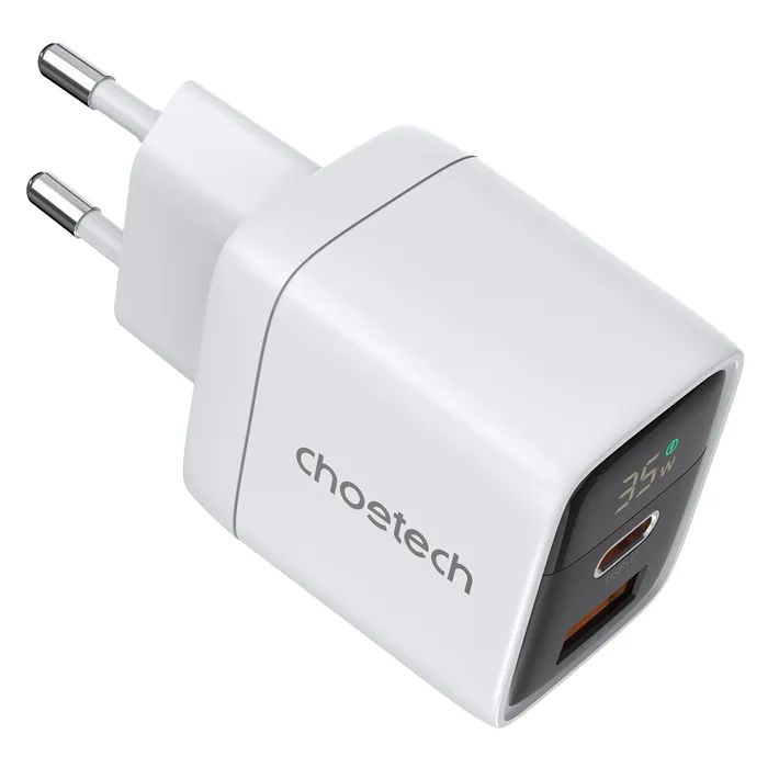 Зарядное устройство Choetech 1xUSB + 1xUSB-C PD35W with display black (PD6052-EU-BK) изображение 2 Зарядное устройство Choetech 1xUSB + 1xUSB-C PD35W with display black (PD6052-EU-BK) изображение 2