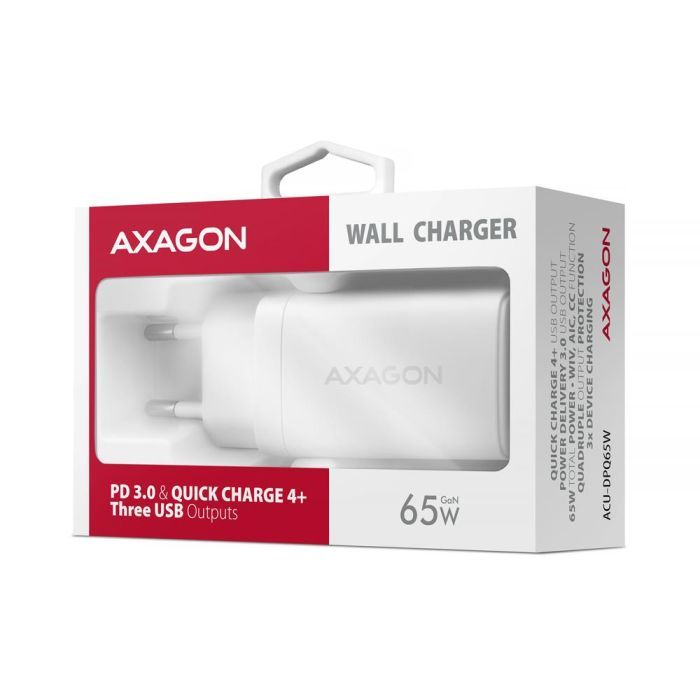 Зарядное устройство AXAGON 1xUSB + 2xUSB-C 65W QC4+ PD3.0 PPS white (ACU-DPQ65W) изображение 2