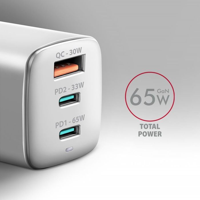 Зарядное устройство AXAGON 1xUSB + 2xUSB-C 65W QC4+ PD3.0 PPS white (ACU-DPQ65W) изображение 3