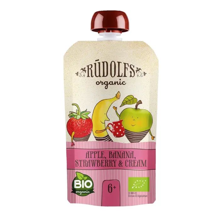 Детское пюре Rudolfs Смузи яблоко, клубника, свекла со сливками 110 г (4751017943052)