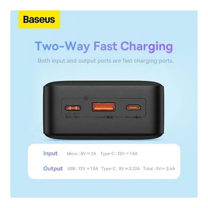 Батарея универсальная Baseus Airpow 30000mAh 20W PD/3.0, QC/3.0, black (PPQD090101) изображение 3