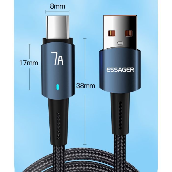 Дата кабель USB 2.0 AM to USB-C 1.0m 7A 100W blue Essager (EXC7A-CG03-P) зображення 10
