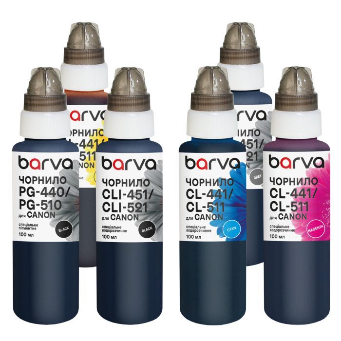 Чернила Barva Canon PGI-520PGBK pigm + CLI-521BK/C/M/Y/GY 6x100 мл special (CPGI520-100-3MP)