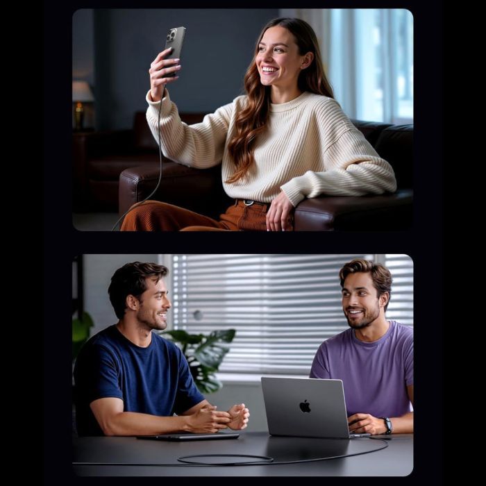 Дата кабель USB-C to USB-C 2.0m PD60W 3A braided L524 gray Ugreen (55775) изображение 6