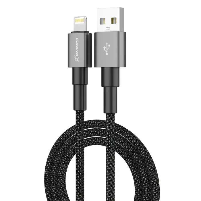 Дата кабель USB 2.0 AM to Lightning 1.0m 2.4A black Grand-X (PL-08B) изображение 2