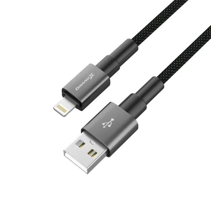 Дата кабель USB 2.0 AM to Lightning 1.0m 2.4A black Grand-X (PL-08B) изображение 3