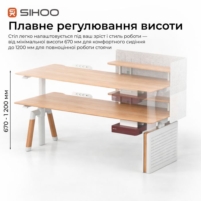 Компьютерный стол Sihoo с электрорегулировкой высоты D07 1.8m Maple/White (D07A-102/D07J-102-AB/D07-P) изображение 4