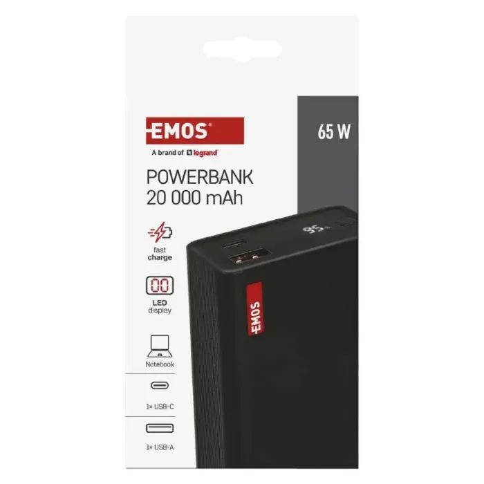 Батарея универсальная EMOS 20000mAh NTBF20, 65W, Pass-through, black (B0560B) изображение 10