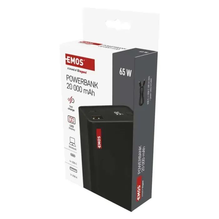 Батарея универсальная EMOS 20000mAh NTBF20, 65W, Pass-through, black (B0560B) изображение 9