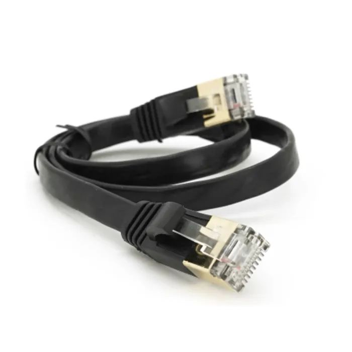 Патч-корд 0.5м UTP cat.7, CU, RJ45, плоский, black Weepda (PCMF-CU7/0.5Bk)