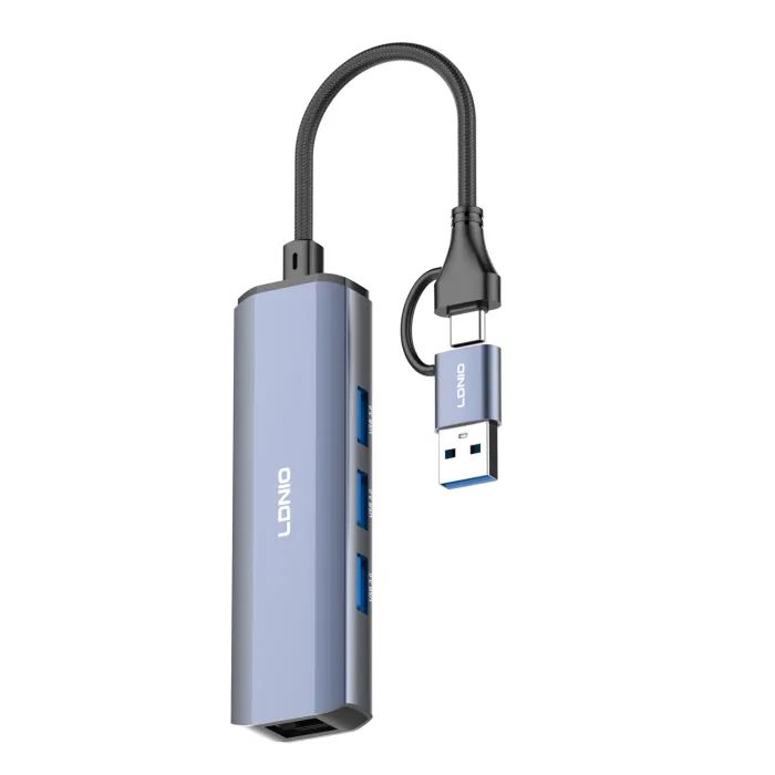 Концентратор LDNIO USB-A + USB-C 4-in-1 3xUSB 3.0 + 1xRJ45 (DS-124UC) изображение 2